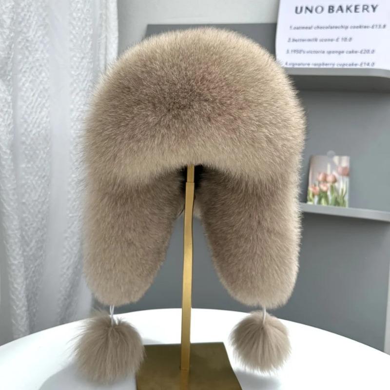 Женская шапка-ушанка из лисьего меха, защищающая уши, модная, роскошная шапка-бомбер из натурального лисьего меха, зимняя уличная шапка из мягкой овчины для девочек