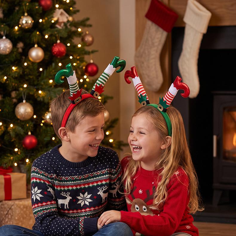 Christmas Party Headband, Elf Leg & Antler Cartoon Hair Hoop for Adults & Kids