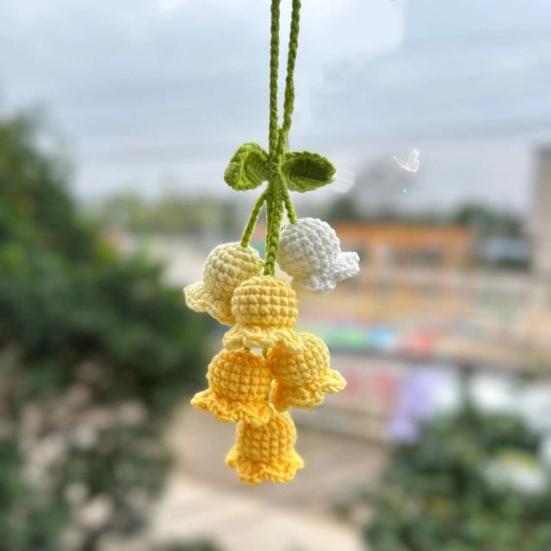 Подвесной автомобильный кулон ручной работы, вязаные лилии, очаровательные вязаные крючком украшения для салона автомобиля