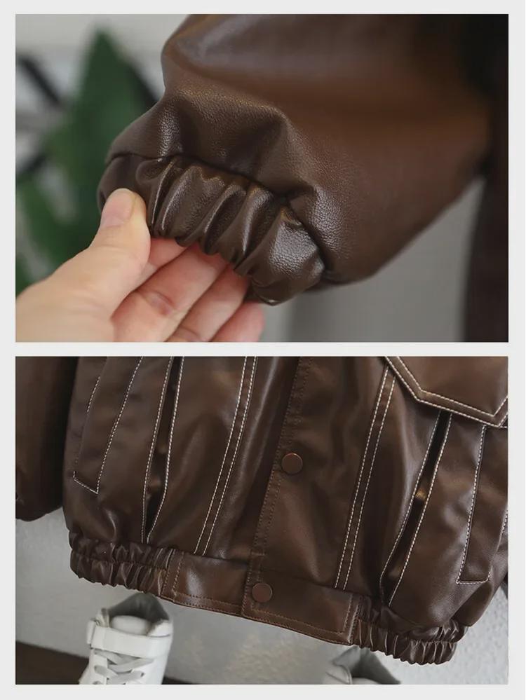 Kids' Stitch Leather Jacket - 2023 Korean Style Spring/Autumn Trendy Boys' Cool Jacket