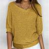 Spring and Autumn Women's Knitwear Solid Color Round Neck Knit Sweater Commuter Elegant Seven Sleeve Top