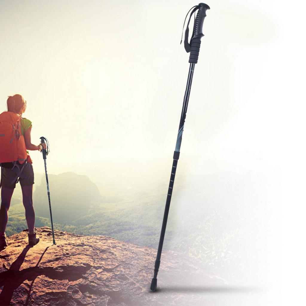 Three Sections Aluminium Alloy Damping Alpenstock Straight Handle Internal Lock Telescopic Trekking