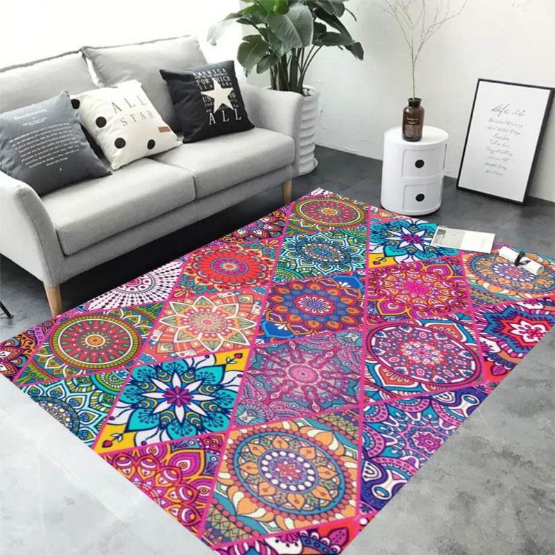 Bohemian Mandala Colorful Rug Large Area Carpet Non-Slip Mat for Living Room Bedroom Home Decoration