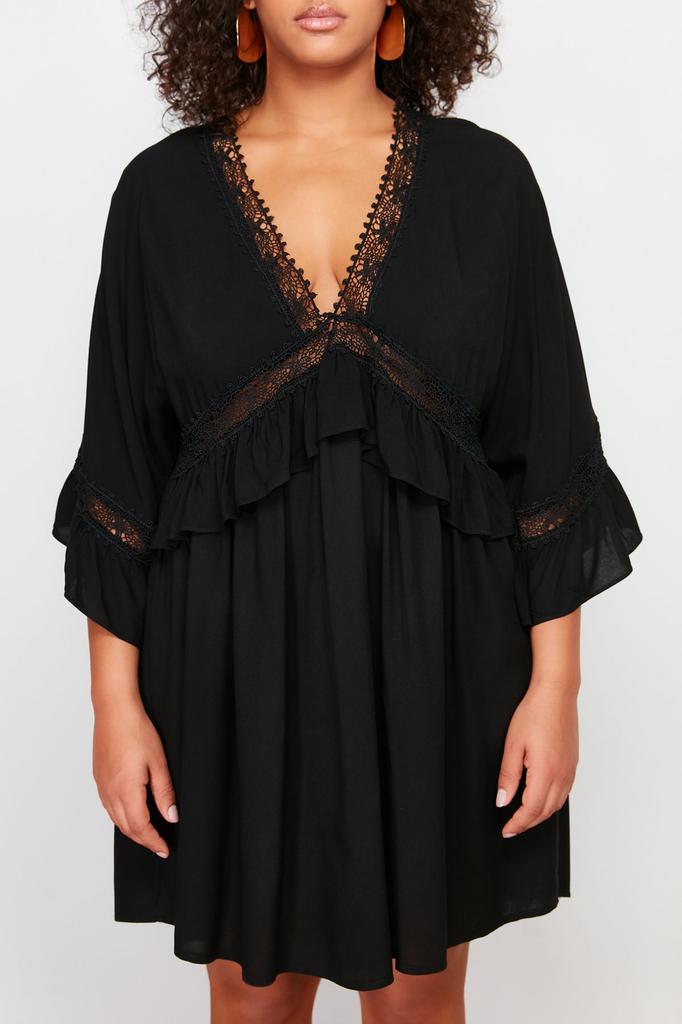 Women's Style Plus Size Black Mini Woven Ribbon Accessory Beach Dress
