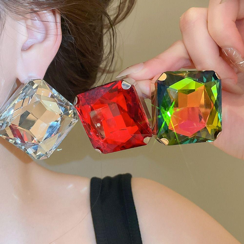 Large Size Square Rhinestone Earrings Square Shape Crystal Earrings New Large Crystal Ear Stud