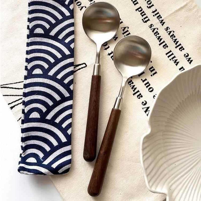 Ложки из нержавеющей стали в западном стиле, ложки под розовое дерево, ложки с круглым кончиком для супа