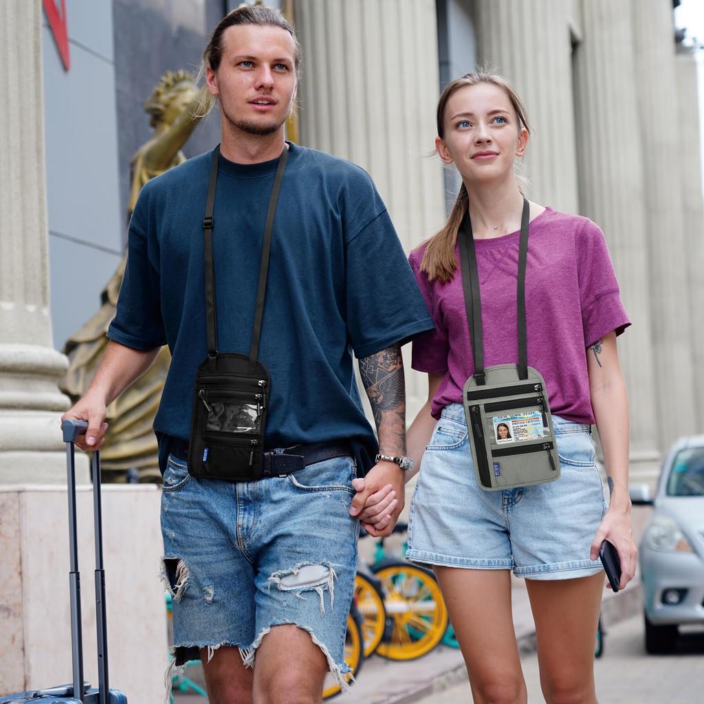 Passport Skimming Hanging Neck Security Card Travel [TRIWONDER] Case, Prevention, Type, Pouch, Case, Wallet, Anti-Magnetic (Black)