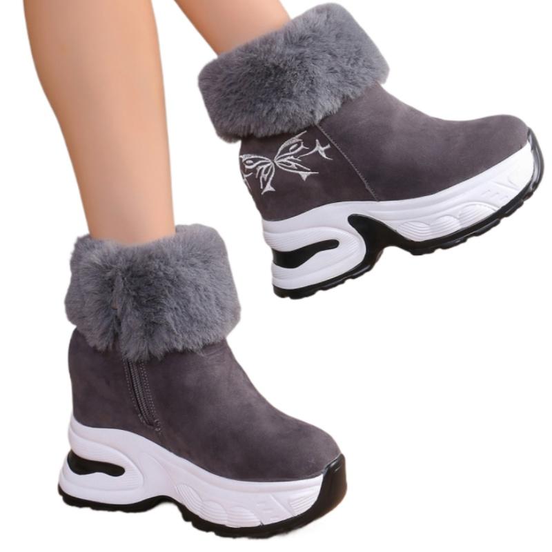 Women Platform Ankle Boots Suede Flats Shoes 2025 Winter New Brand Designer Chelsea Fashion Short Plush Zipper Snow Botas Mujer