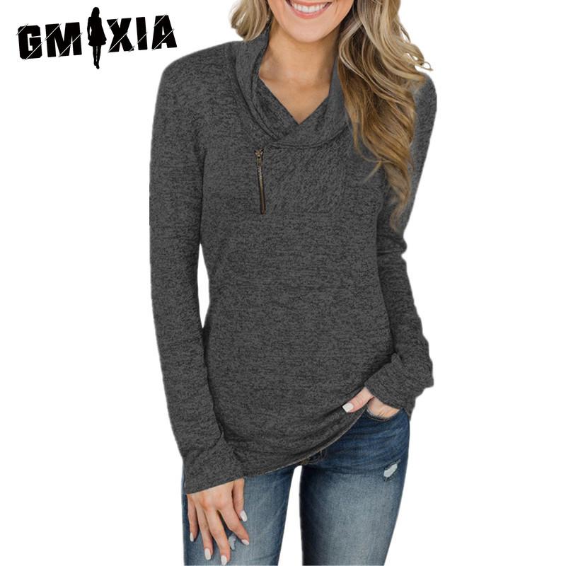 GMXIA Women's Fashion Autumn Winter Casual Solid Color Slim Long Sleeve Hooded Zipper Hoodies & Sweatshirts