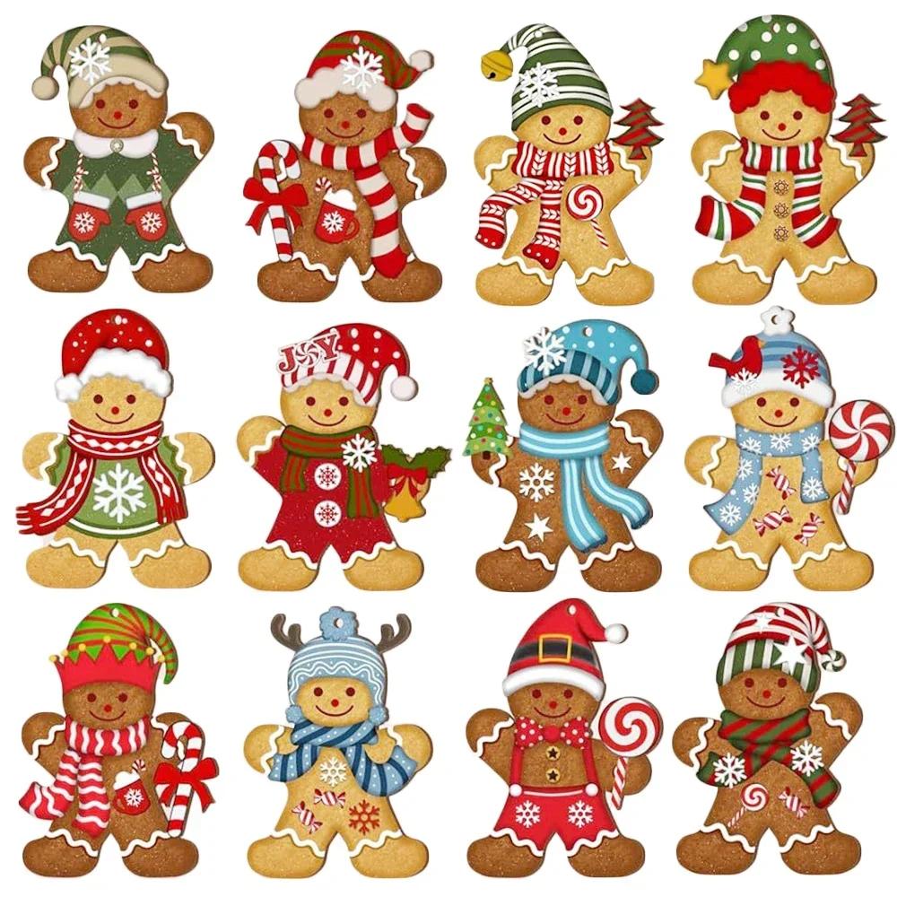 12/24pcs Gingerbread Man Ornaments Christmas Tree Wooden Hanging Decorations Pendants Cute Cartoon Xmas DIY Hangings Home Decor