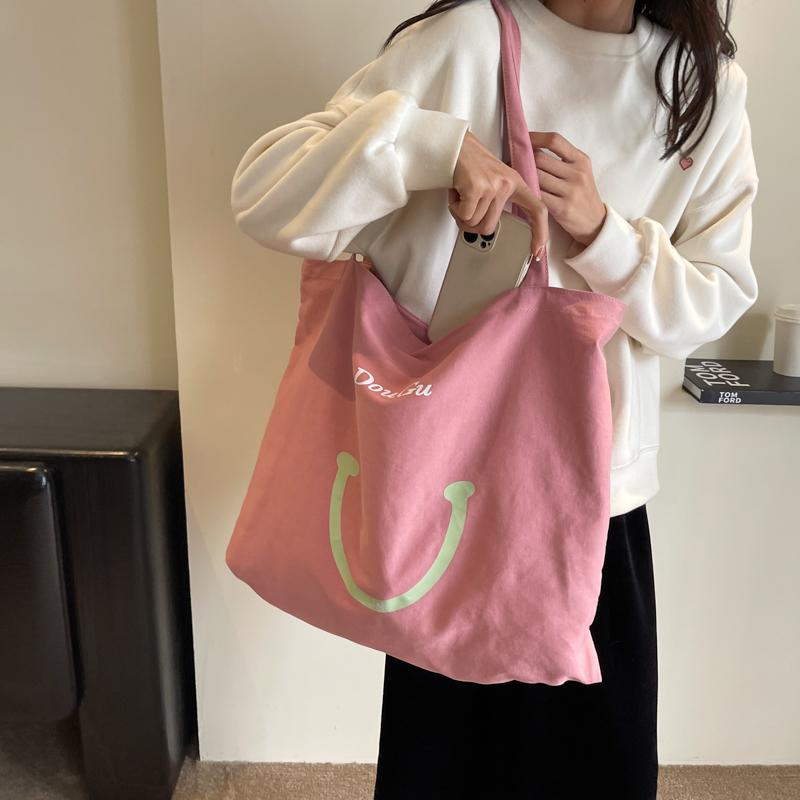 Сумка через плечо со смайлом, женская сумка, большая вместительная сумка для студенток