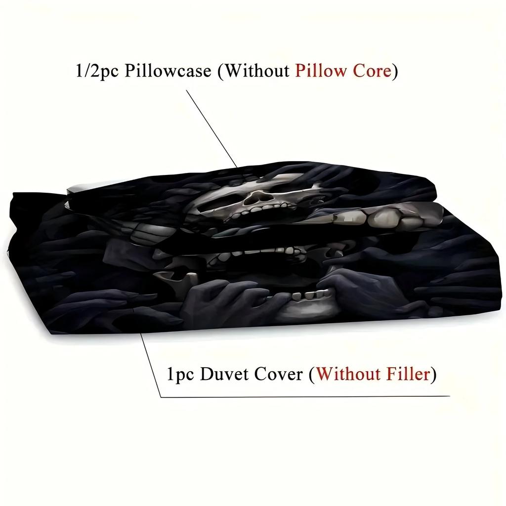 Комплект черного пододеяльника с 3D-принтом скелета в стиле Хэллоуина, двуспальный для взрослых, размер Queen, King, мягкий комплект постельного белья с наволочкой