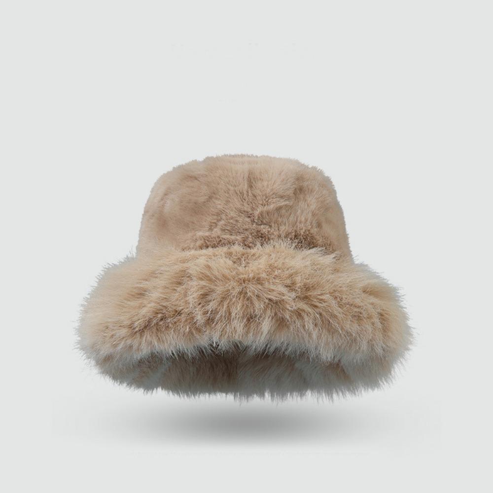 Imitation Fur Plush Bucket Hat Fluffy Hat Winter Cap Elegant Artificial Fur Hat Female/Girls