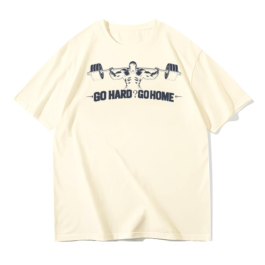 2025 Autumn and Winter Couple Sports Style Pure Cotton T-shirt Muscle Men's Printing Simple and Trend Men's and Women's T-shirt