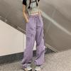 Американский кэжуал ретро фиолетовые брюки карго с высокой талией прямого кроя для женщин летние свободные тонкие спортивные широкие брюки