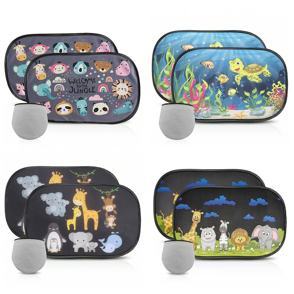 2Pcs Car Side Window SunShade Windscreen Roof Window Cartoon For Children Adults Adsorption SunShade Sunvisor with Storage Bag