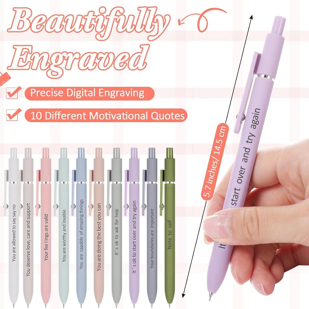 Crtiin 10 Pcs pirational Gel Pens 0.5mm Quick Dry Black Ink High-end Series Fine Point Smooth Writing Pens for School Office Supplies for Women Men