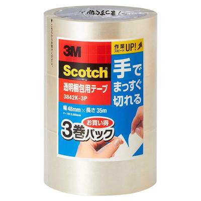 Прозрачная упаковочная упаковка 3M, которую можно разрезать прямо, купив ленту, 3-рулонную ручную, 3842K-3P [Набор из 3 упаковок]