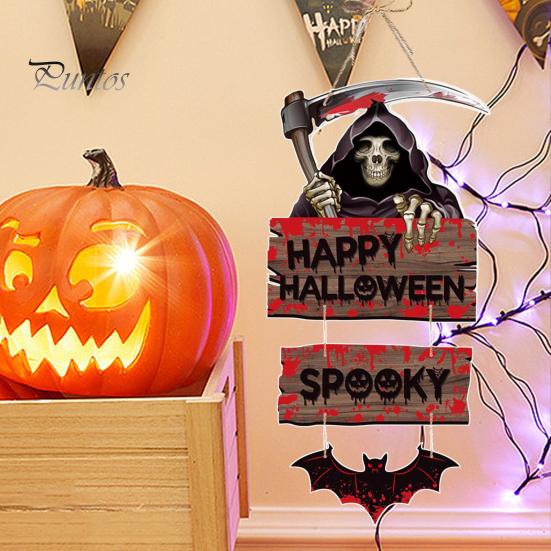 Счастливый Хэллоуин Дверной Знак Жуткая Тыква Призрак Летучая Мышь Скелет Крытый Открытый Передняя Дверь Настенное Украшение Добро пожаловать Дверная Табличка Домашние Праздничные Атрибуты