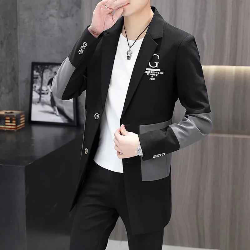 Весенний деловой костюм с v-образным вырезом, мужской повседневный облегающий ветровка с цветными пуговицами, пальто, трендовая парка