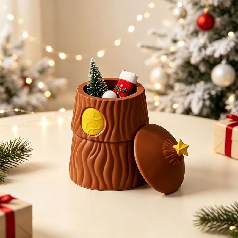 Holiday Tree Shape Container Craft Mould, Two Part Casting Mould Set for Handmade Candle Holder and Christmas Table Display
