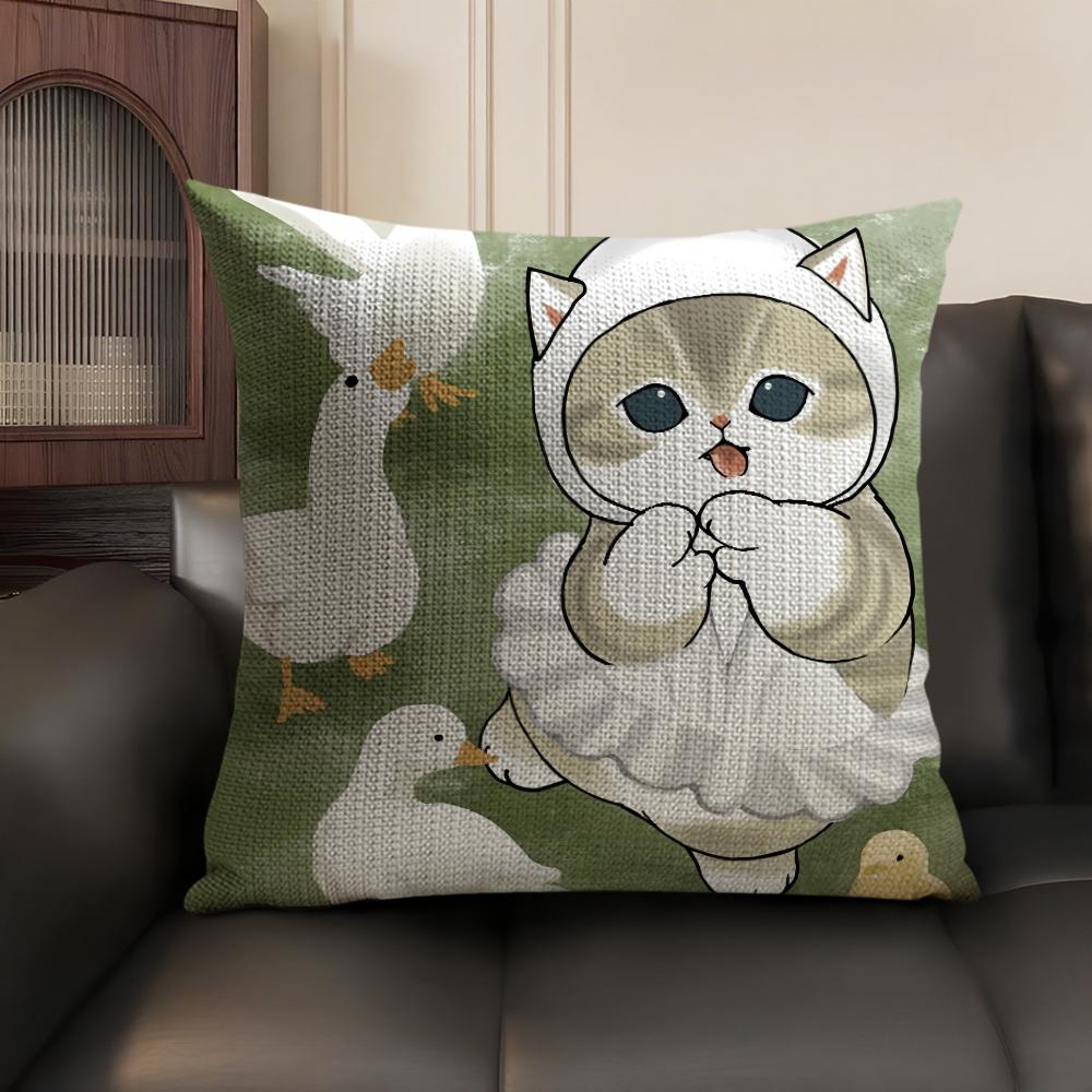 MMofusands Cat cute Cushion Cover Natural Linen Organic Fabric DoubleSided Printing Sofa Home Decor Gift Pillow Case