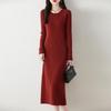 Women Sweater Dress 100% Wool O-neck Knit Long Pullover Winter Jumpers Wool Long Dress Female