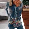 Women's Round Neck Tops Cotton Women's Casual Fashion Print  Long Sleeve O-Neck Pullover Top Blouse