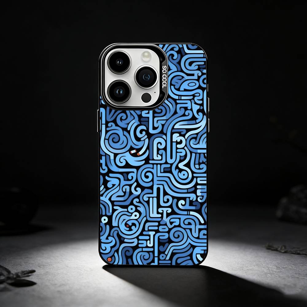 Abstract art line doodles Phone Case For iPhone 17,16,15,14,13,12,11 Plus,Pro Max,XS,Colored silver phone case