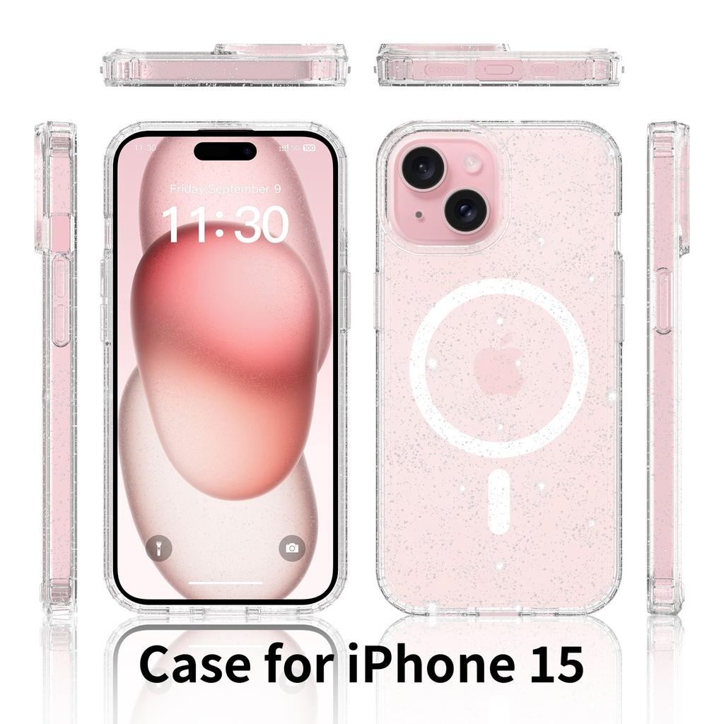 Anti-Yellowing Glitter Clear Cute Case for Magsafe Iphone 17 Air 16 E 15 15Pro 14 Plus 13 Pro Max 13Pro 14Pro 16Pro 17Pro Mag Safe Phone Cover