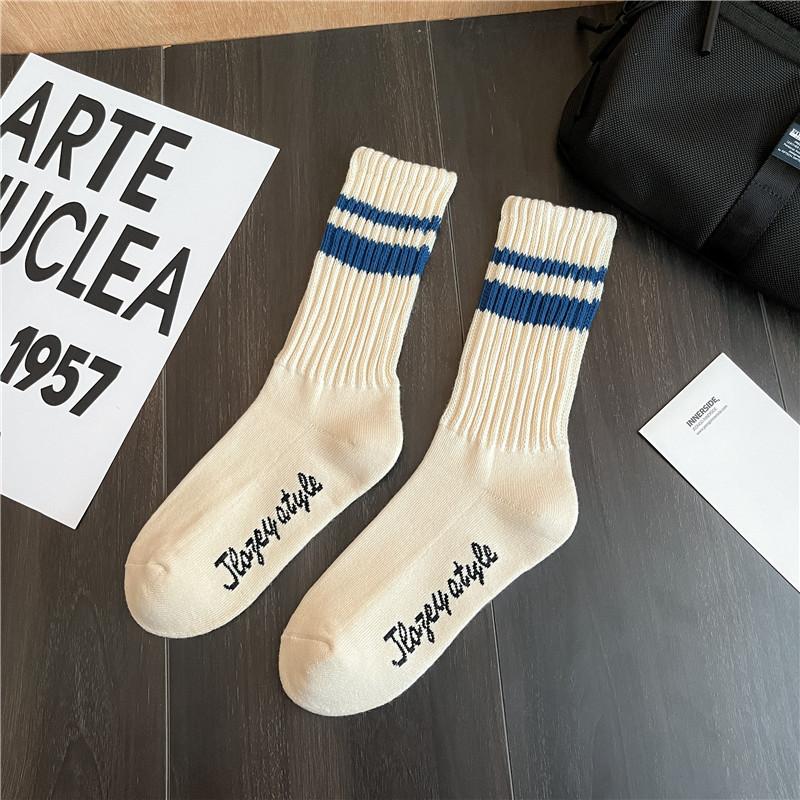 Модные унисекс полосатые хлопковые носки до середины икры, теплые, влагоотводящие, против натирания, спортивные носки, мужские носки для баскетбола, носки для бега
