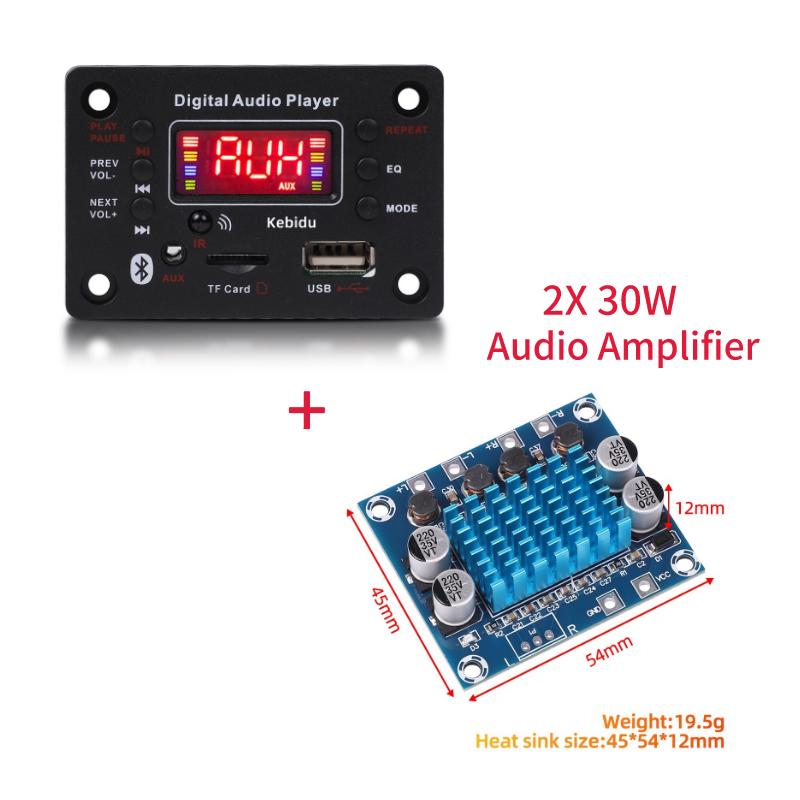 Плата декодера Bluetooth 5,0 постоянного тока, автомобильный MP3-плеер, может записывать микрофон, аудиоусилитель для модификации динамиков, поддержка FM TF SD USB AUX