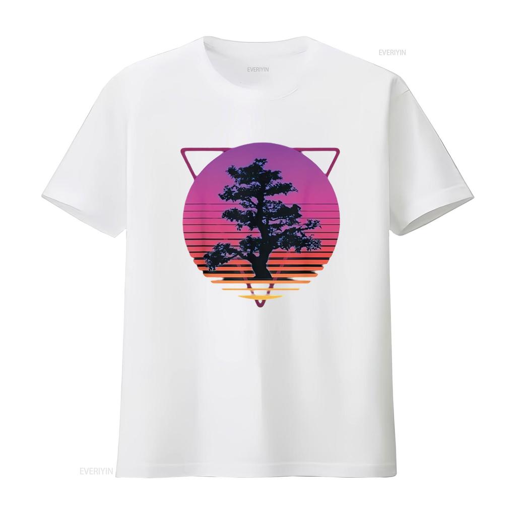 Mens Bonsai Tree Art Japanese Retro Vaporwave Vintage 80s 90s T Shirt White XL vintage Washed Top For Everyday Wear Stretched