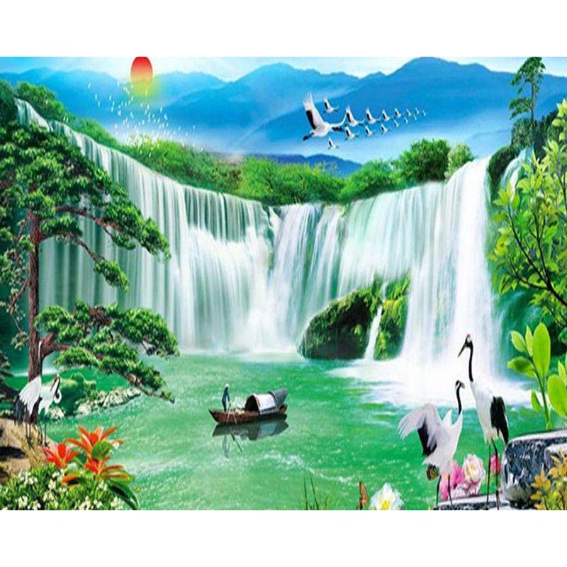Diamond Embroidery Waterfall Landscape Picture Of Rhinestone 5D Diamond Painting Mosaic Needlework Handmade Gift