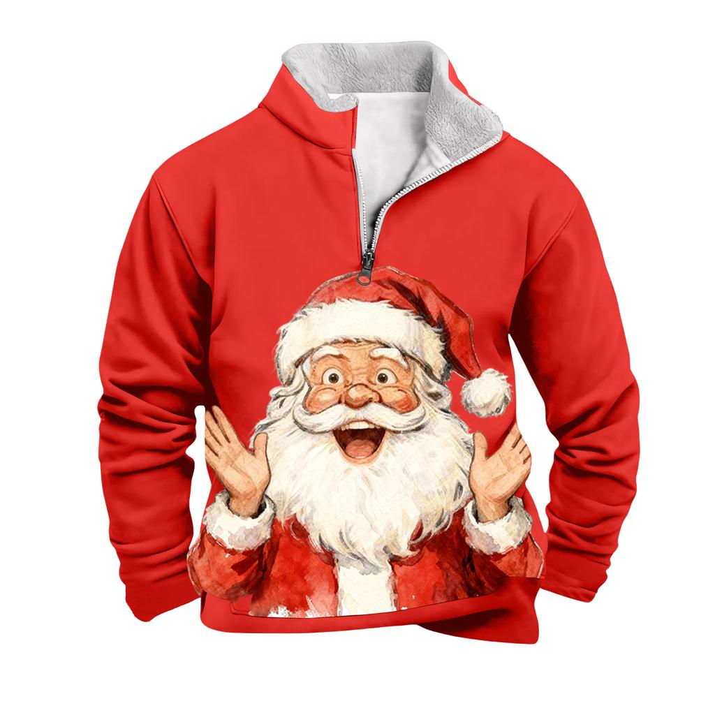 Мужской рождественский свитшот со стойкой, популярный уличный повседневный топ с воротником