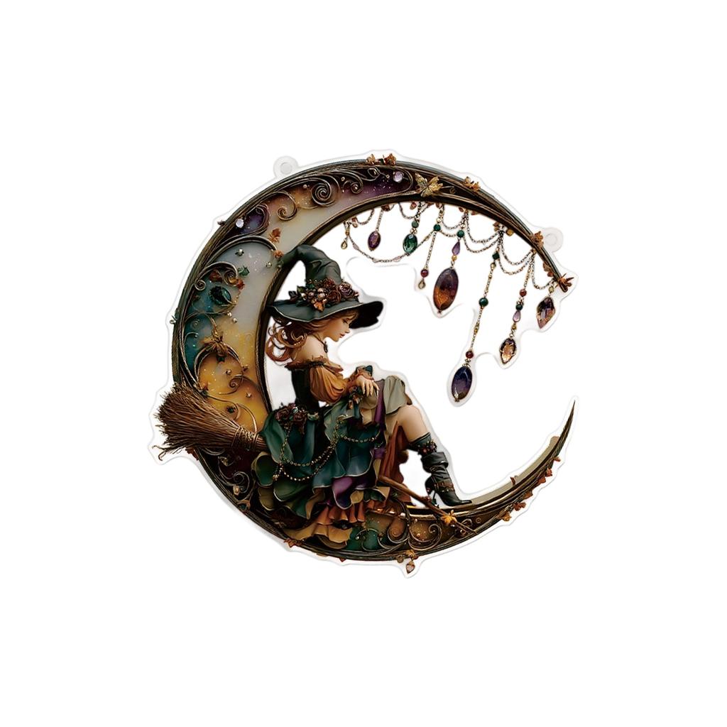 Acrylic Witch Hanging Ornament Halloween Witch Hat Hanging Decoration For Front Door Window Mantles Indoor and Outdoor