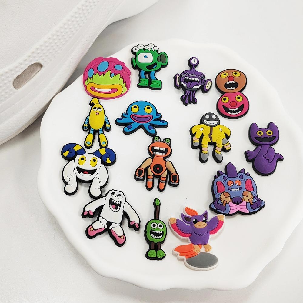 15pcs Sets Monster Music Game Cartoon Series Shoe Accessories for Classic Wooden Clogs Decoration, Children's Gift