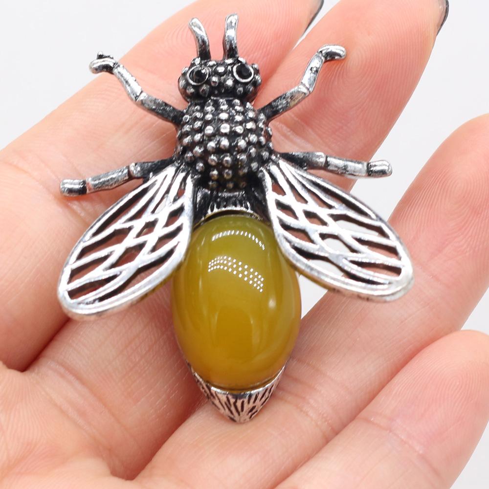 Women Brooch Natural Stone Bee-Shaped Pendant For Jewelry Making DIY Necklace Bracelet Clothes Shirts Accessory