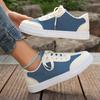 Casual Single Shoes Women's Large Size Round Head Lace-up Denim Splicing Sports Shoes Flat Bottom Shallow Mouth 24 New Women's Shoes