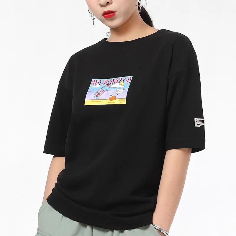 PUMA T Shirts Women's Black Crew Neck Moderate Straight Fit (Unisex) T-Shirts 531438 01