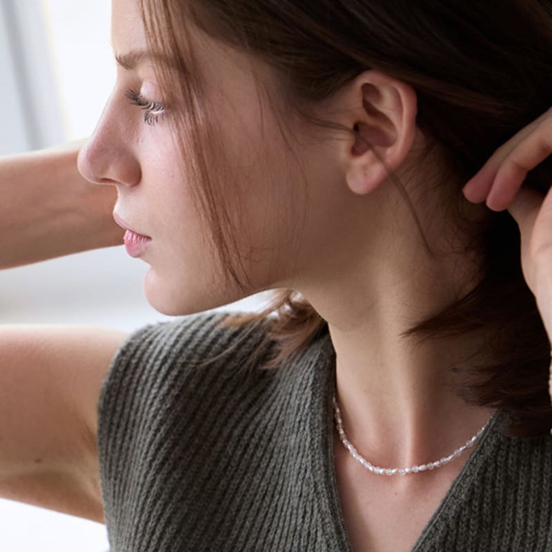 PAIGEFLYNN JEWELRY [Серебро 925 пробы] Ожерелье с нефритом и пресноводным жемчугом Newage