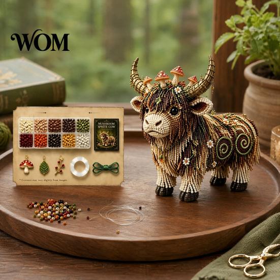 3D Bead Ornament Kit Highland Cow Kit, Mythical DIY Craft Tiny No-stick Beaded Animal, Art Project for Adults Teens Handmade Gift