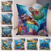 Marine Turtle Dolphins Shark Cushion Cover Short Plush Decor Colorful Ocean Animal Pillowcase Pillow Case for Sofa Home Car
