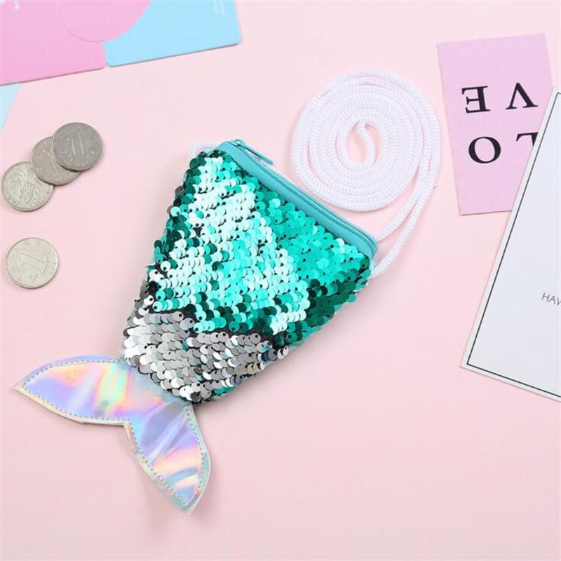 Women Mermaid Tail Sequins Coin Purse Girls Crossbody Bags Sling Money Change Card Holder Wallet Purse Bag Pouch For Kids Gifts