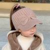 Teen Girls' Knitted Ponytail Beanie Hat Soft Warm Winter Cap with Ponytail Clip-Compatible Bow-Like Knot Lightweight Slouchy Visor Hats