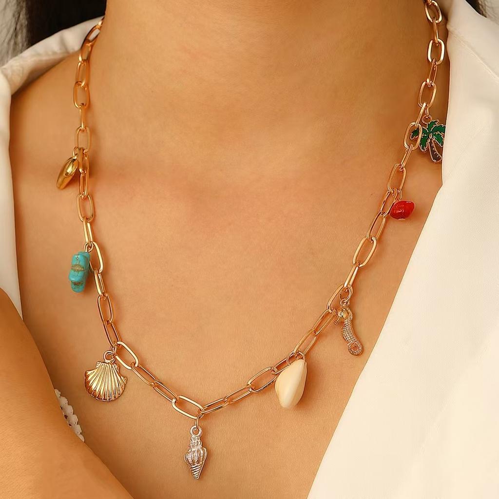 High Quality 2026 Bohemian Heavy Industries Chain Necklace Bracelet Set Ocean Wind Starfish Shell Pendant Accessories