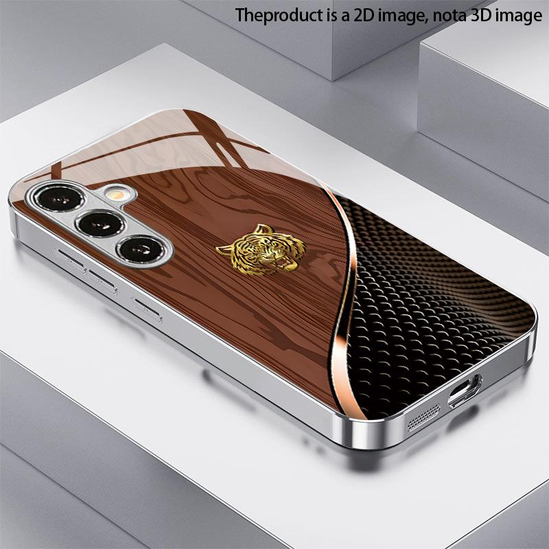 2D чехол для телефона с текстурой дерева и золотым узором тигра для Samsung S26 S25 S24 S23 S22 S21 S20 A56 A36 A16 - Стеклянная защитная крышка