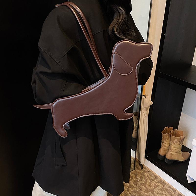 Yogodlns Three-dimensional Dachshund Shoulder Bag PU Leather Retro Handbag Design Underarm Bag For Women Trend Commut Bag