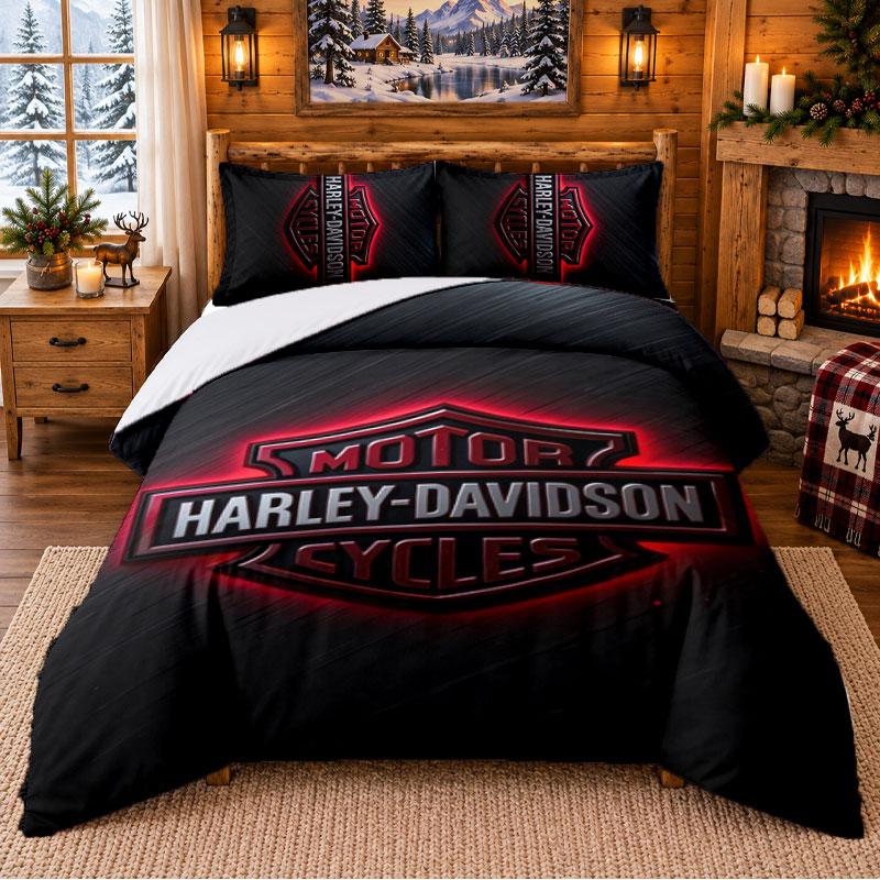 Harley-Davidson Pattern Bedding 3Pcs Set Bed Sheet And Pillowcases For Indoor Bedroom