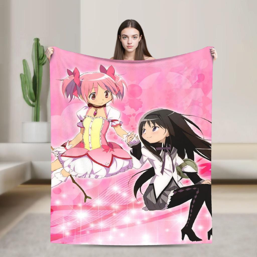 Puella Magi Madoka Magica Blanket Fleece Air Conditioning Cartoon Breathable Soft Throw Blankets for Home Plush Thin Quilt